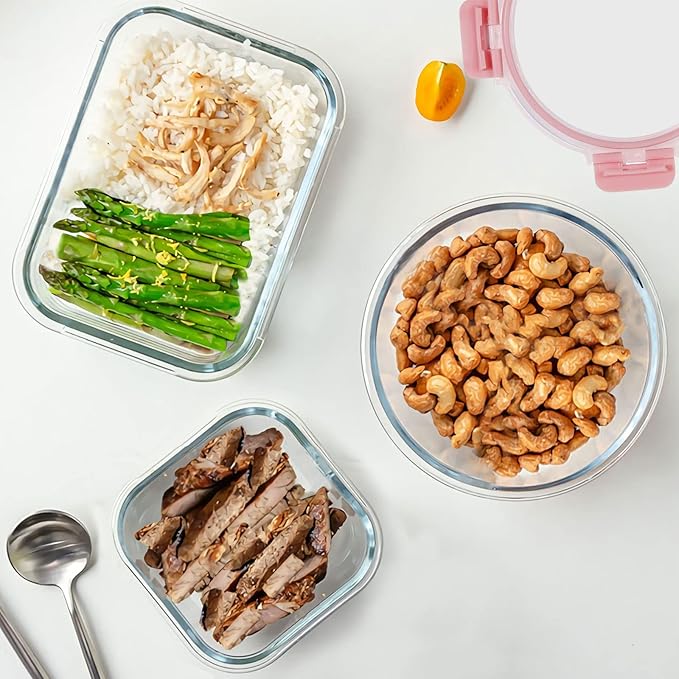KOMUEE 30 Pieces Glass Food Storage Containers Set, Meal Prep Containers Set