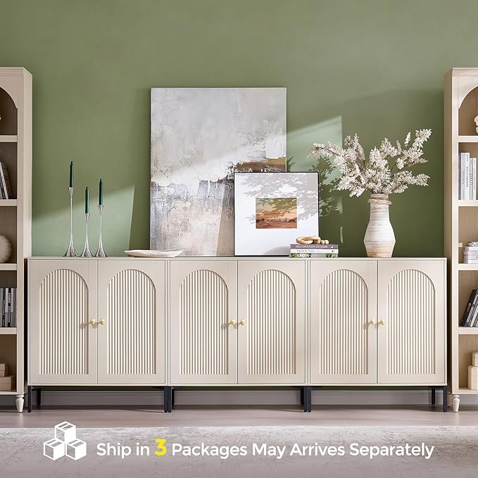IFBUY Modern Sideboard Buffet Cabinet, 92.63" W Fluted Arched Buffet Cabinet