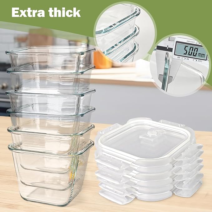 Glass Soup Containers with Lids 32 oz, 4 Cup Glass Storage Containers, Tall