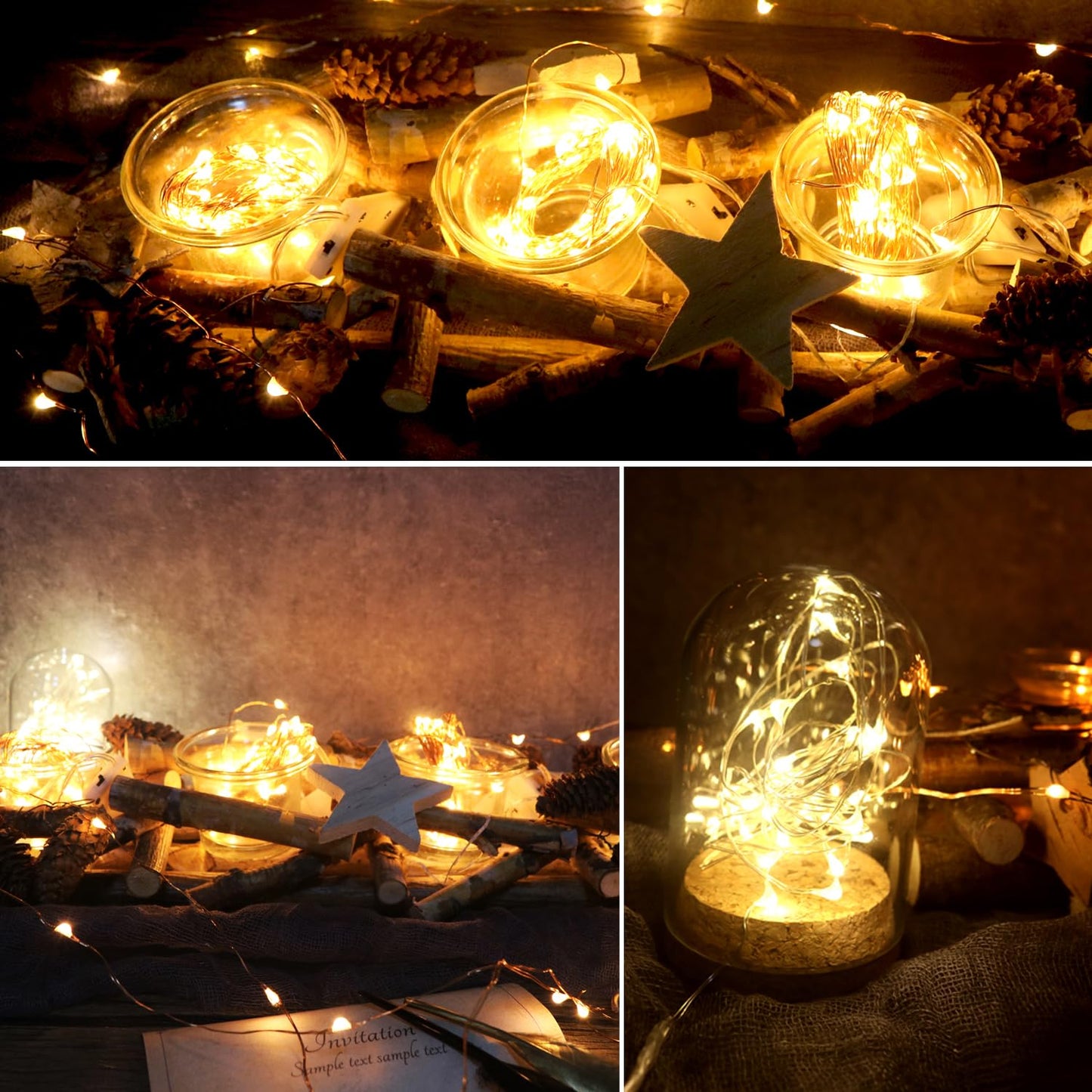 6 Pack 7Ft Starry String Lights No Remote Waterproof Fairy String Lights 20 Micro Starry LEDs On Silver Wire CR2032 Batteries Included for Wedding Centerpiece Party Christmas Table Decor Warm White