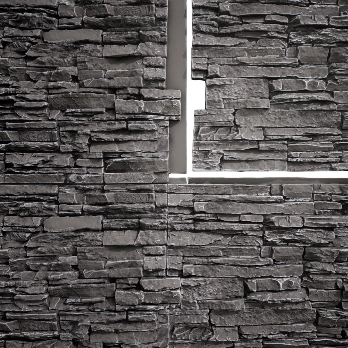 EverStone Canyon Ridge Faux Stone Panel, 45 3/4"W x 24 1/2"H x 1 1/4"D, Graphite Color