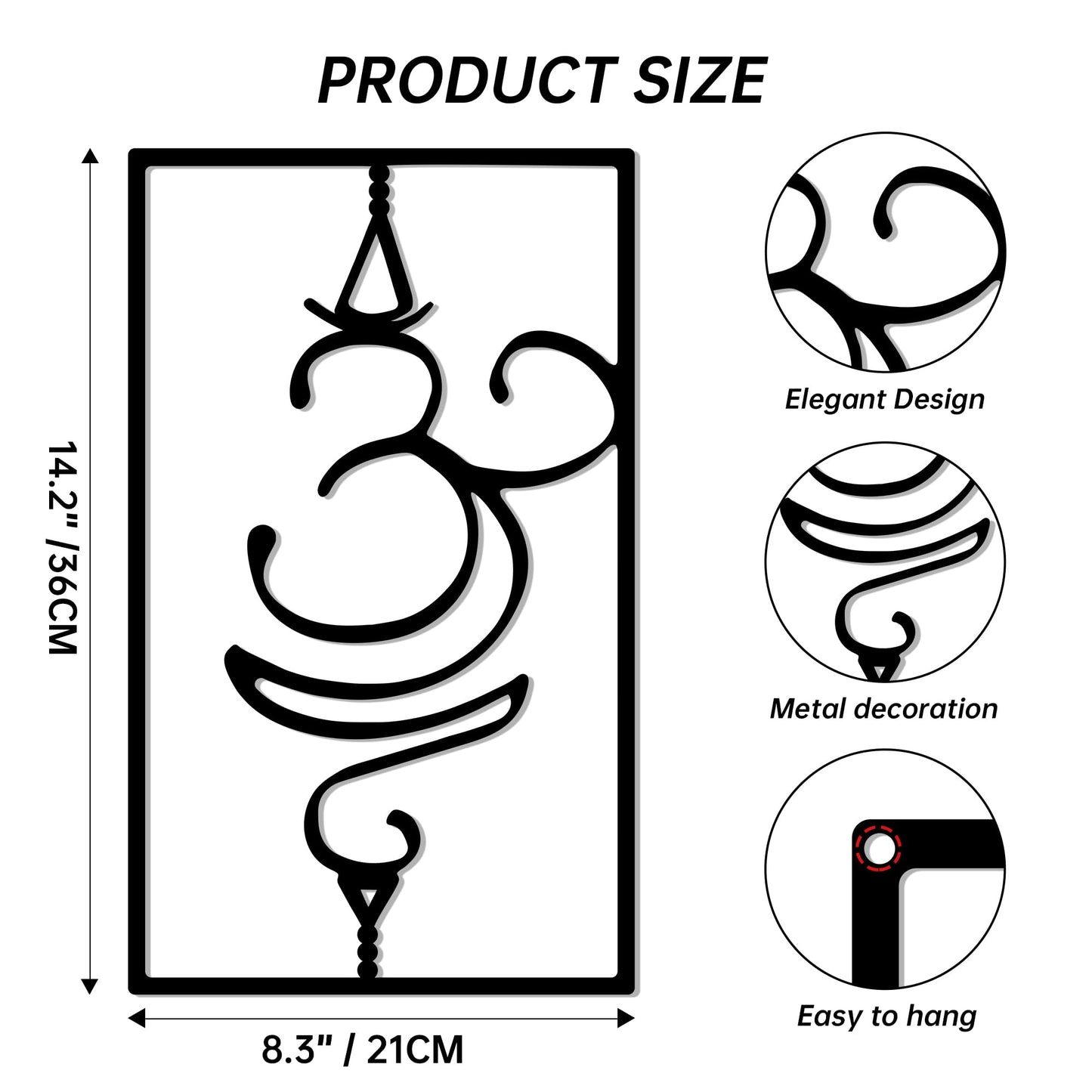 Slickss Breathe Sanskrit Symbol Metal Wall Decor, Om Yoga Symbol Wall Art, Yoga Meditation Home Decor, Zen Yoga Studio Decoration, Gift for Yogis(14.2" x 8.3")