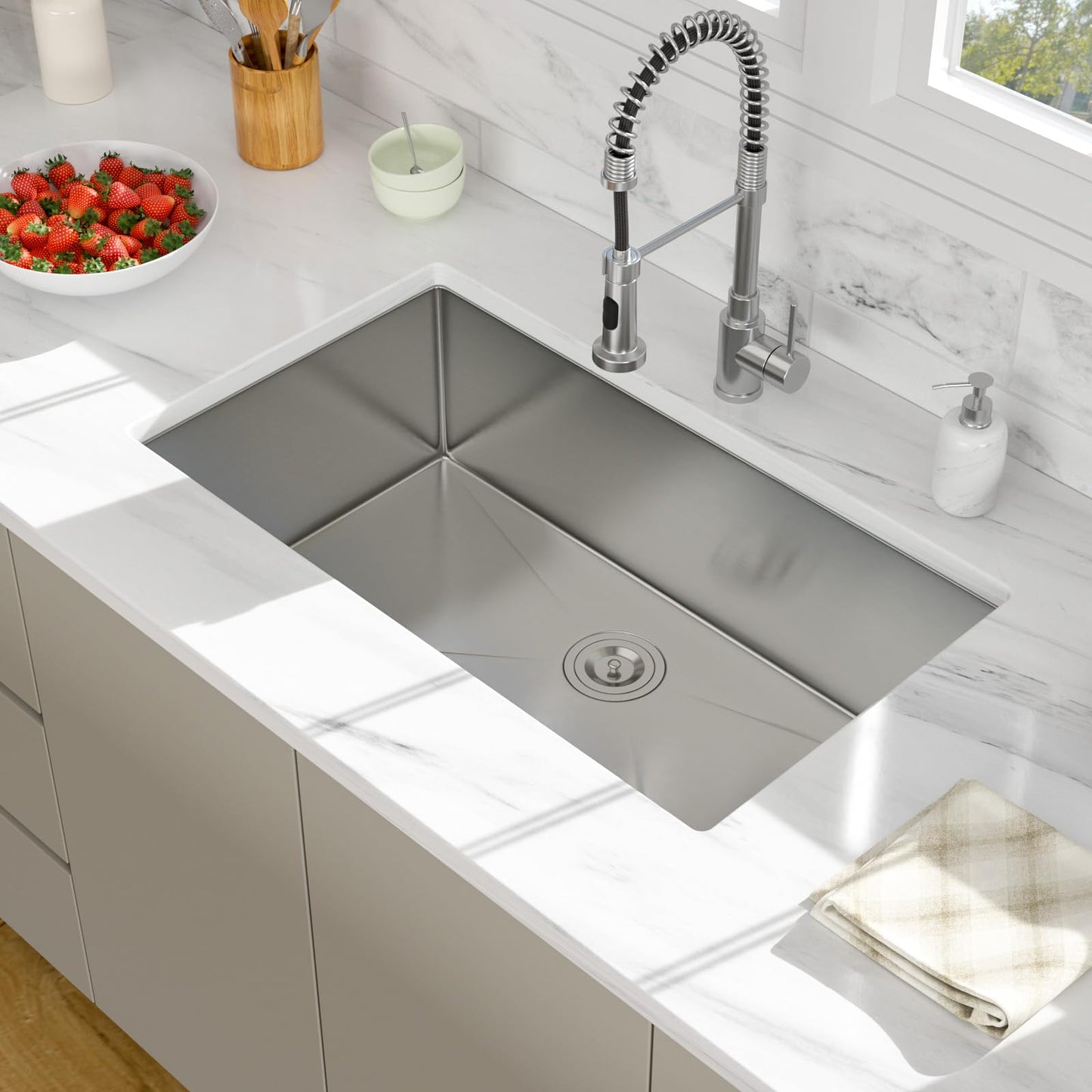 30 Inch Undermount Kitchen Sink - Beslend 30x18x10 Inch Undermount Stainless Steel Kitchen Sink 16 Gauge Single Bowl Round Corner Under Counter Basin