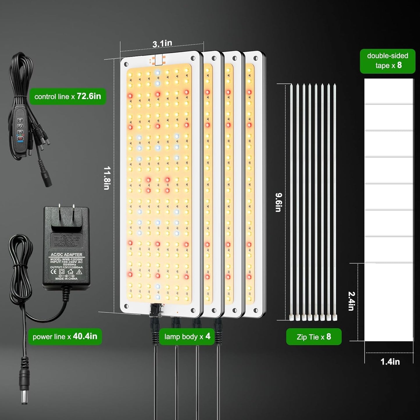 LED Grow Lights for Shelves 4pack, Grow Lights for Indoor Plants,616LEDs Full Spectrum, Grow Light for Under Cabinet Plant, Grow Lamp with 3/9/12H Timer,10 Dimmable Levels for Plant Growing