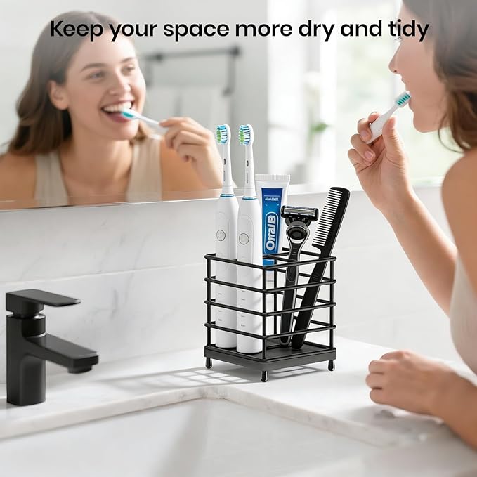 BOTEMY Toothbrush Holders with Quick Drying Mat—Black Toothbrush and Toothpaste