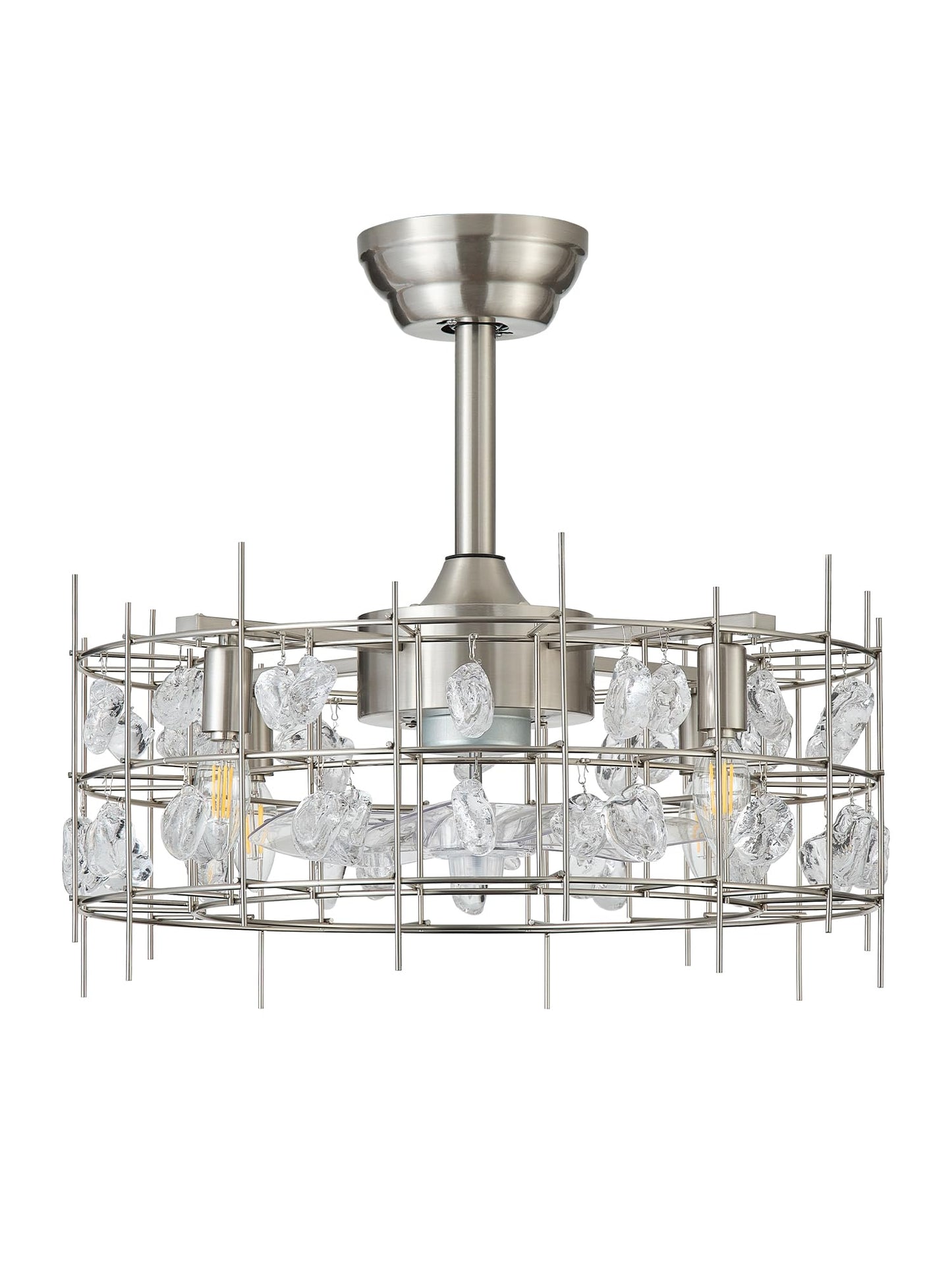 Bexilyny 20” Silver Crystal Chandelier Ceiling Fans, Silver Crystal Fandelier Ceiling Fan with Lights Caged, Remote Control 6 Speed for Living Room, Bedroom, Dining Room