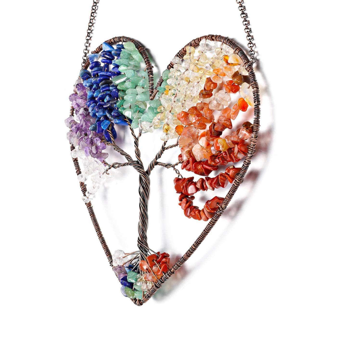 PESOENTH Chakra Crystal Tree of Life Heart Wall Hanging Decor Gifts for Women,Bohemian 7 Chakra Healing Crystals Reiki Stones Ornaments Spiritual Gifts Christmas Tree Home Hanging Decorations