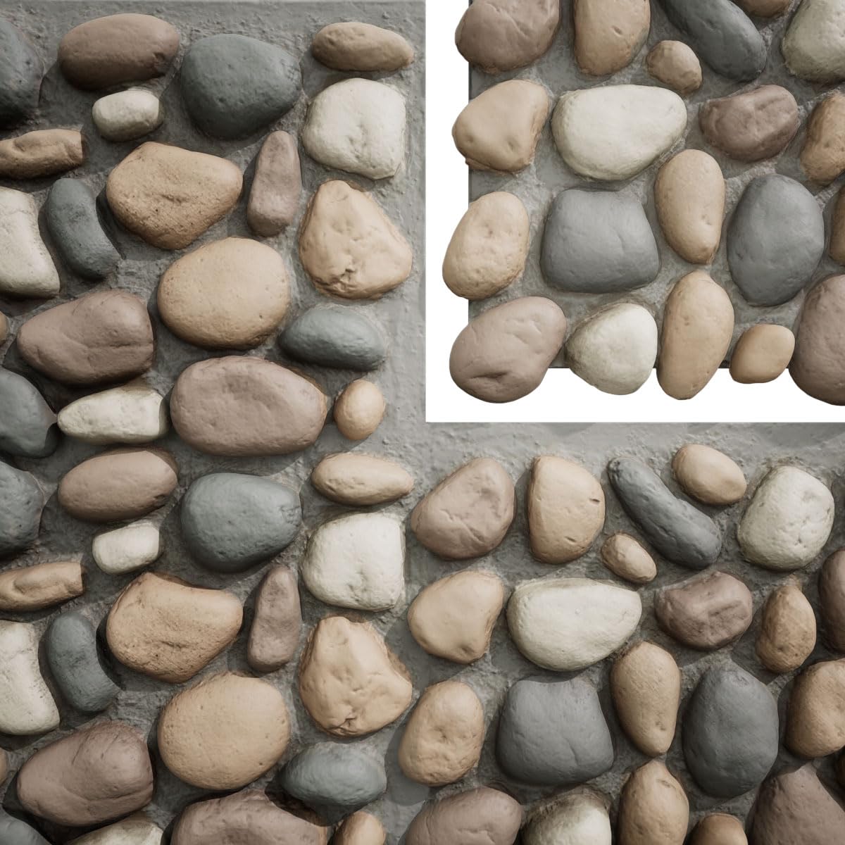 EverStone River Rock Faux Rock Panel, 49"W x 24 3/4"H x 3"D, Pebble Mix Color