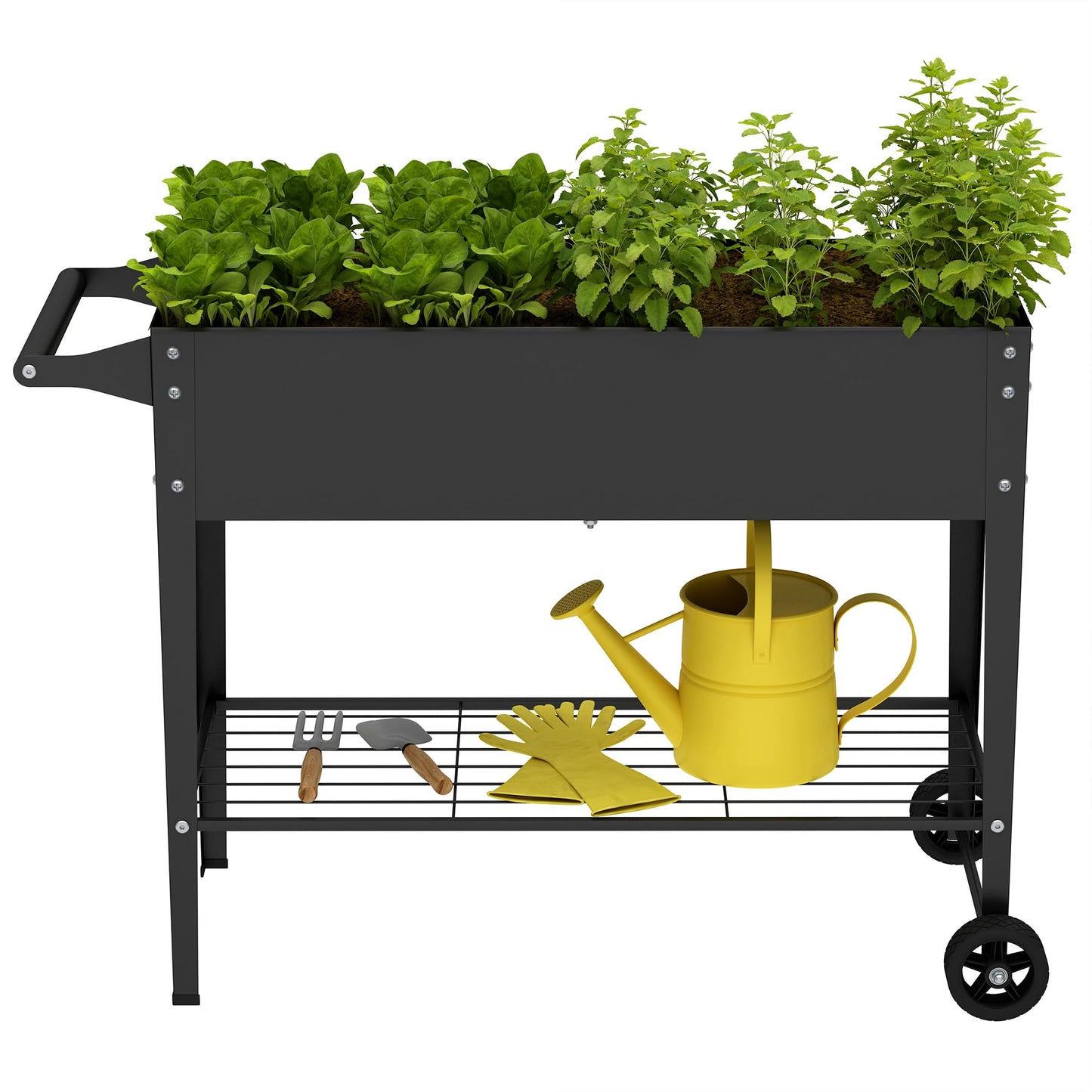 Chuangshuo Guard Elevate 2Pcs 32" Tall Raised Garden Bed with Wheel,Planter Box for Backyard,Outdoor Garden, Patio, Balcony, 400lb Capacity,Black