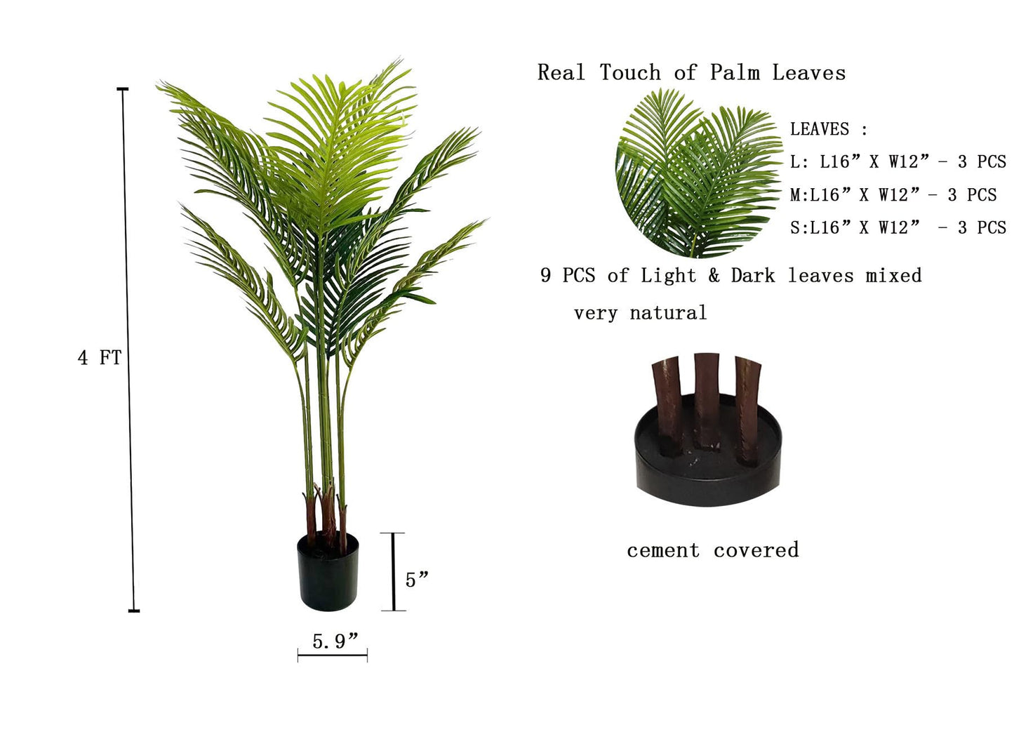 Kiko Artificial Palm Tree -4 Ft Tall Fake Floor Plant Greenery Potted Plants for Office,Gymnasium Room, Living Room, Dinner Room, Shopping mall,Artificial Plant for Indoors and Outdoors