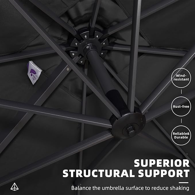 PURPLE LEAF 9' X 11.5' Square Cantilever Umbrella Patio Umbrella with Base Outdoor Umbrella Aluminum Offset with 360-degree Rotation for Garden Deck Pool Patio Black