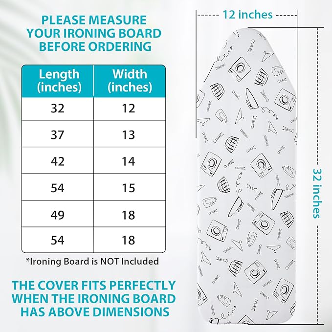 Seiritex Extra Wide Ironing Board Cover and Pad 18 x 54 inch Heat Reflective