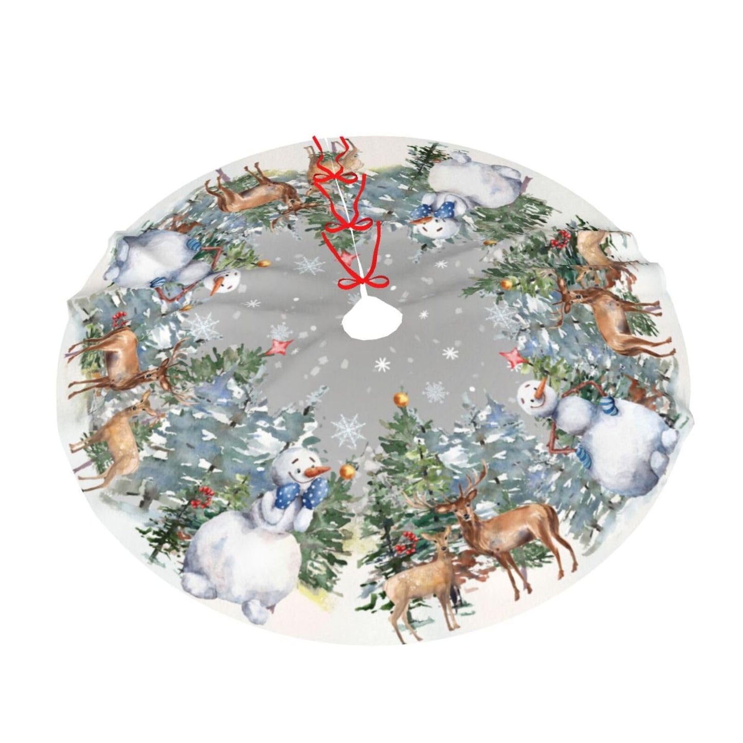 Snowman Reindeer Snowflake Christmas Tree Skirt 36" Tree Mat for Party Decorations Indoor Outdoor Ornaments
