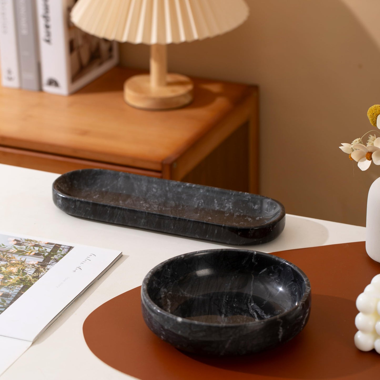 10.6’’ Marble Tray, Decorative Bowl for Home Decor, Natural Marble Key Bowl, Candy Bowl, Decorative Tray for Entryway Table, Vanity and Bathroom Countertop(Black)
