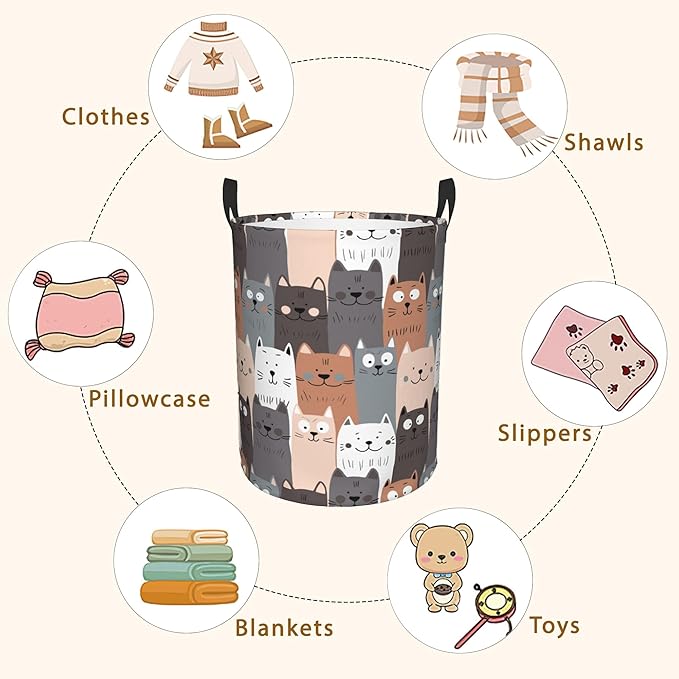 Cute Cat Laundry Basket, Waterproof Cats Laundry Hamper, Collapsible Organizer