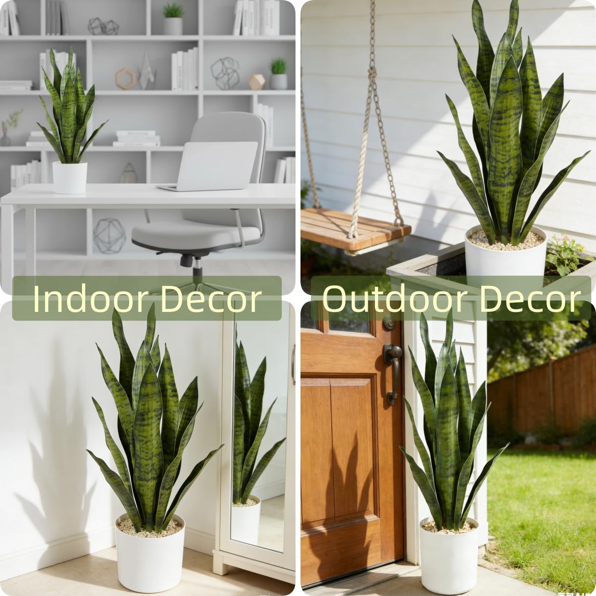 Joyplants Fake Snake Plant, 27in Artificial Plant with White Pot Realistic Leaves, Low Maintenance Potted Plant for Indoor Decor, No Watering Needed, Perfect for Home, Office & Pet Areas