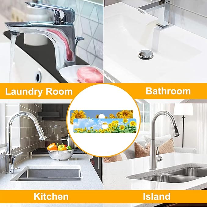 2 Pack Sunflower Field Sink Faucet Absorbing Mat Sunflowers Blooming Super