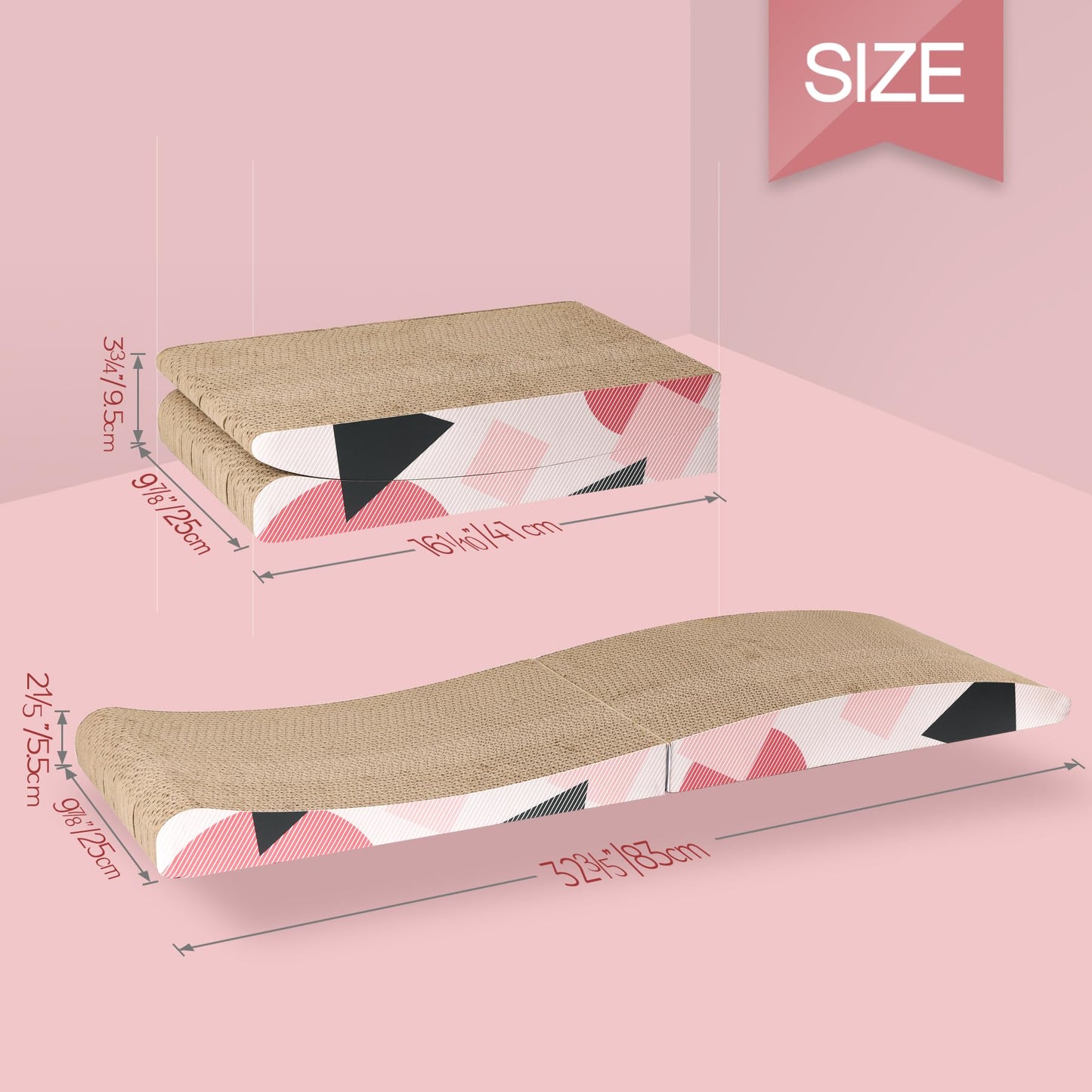 ComSaf Wave Curved Cat Scratching Pad, Foldable Cat Scratcher Cardboard, Corrugated Scratch Pad, Long Scratching Lounge Bed for Cat Kitten Kitty, Protecting Furniture, Reversible