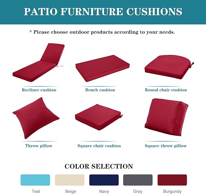 Outdoor Chaise Lounge Cushion Set of 2, Fadesafe Water-Repellent Lounge Deck