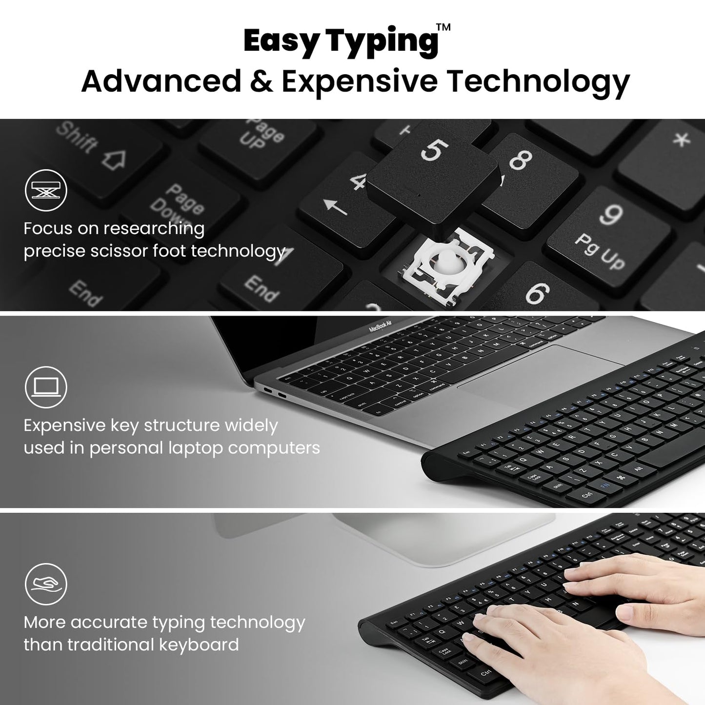 Wireless Keyboard Mouse Combo, cimetech 2.4G Ultra-Thin Keyboard and Mouse Set with Sleek Ergonomic Silent Design & Stable Connection for Windows PC Laptop Computer (QWERTY UK Layout, Black)
