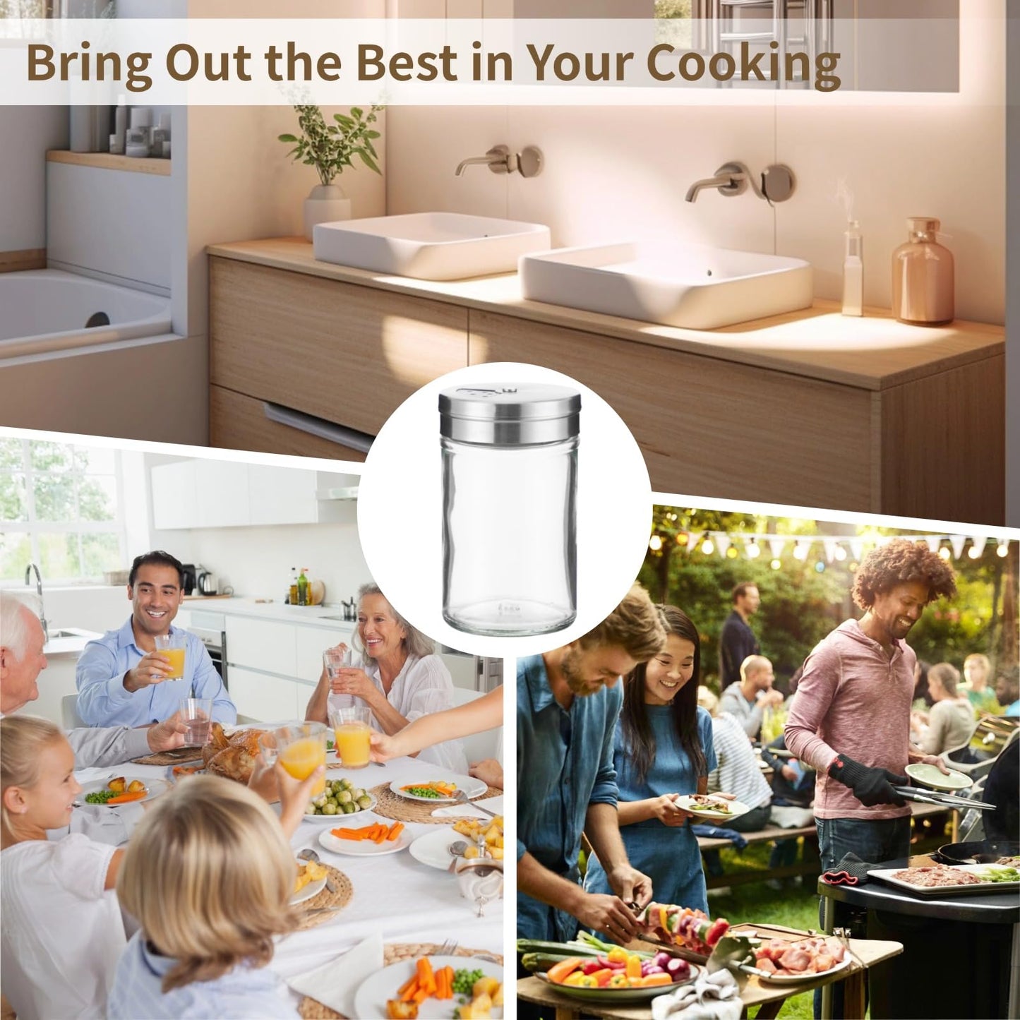 12 Pcs Glass Seasoning Shakers Set, 120 ml / 4 fl oz Spice Shakers with Stainless Steel Lid, Rotating Top Seasoning Containers for Kitchen, Controllable Salt Dispensing Bottle