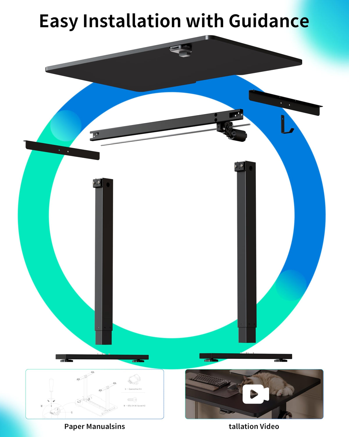 BIZUM 35.4" Small Electric Standing Desk Height Adjustable, Whole Piece Stand Up Computer Desk Work Study Writing Gaming Desks for Home Office Black