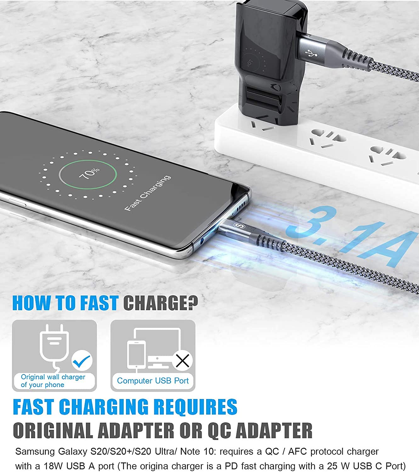 2-Pack 2M USB C Cable 3.1A Fast Car Charger Cable Compatible for iPhone 17 air 16 15 Plus Pro Max, Samsung Flip/Fold 7 6 5 4 3 S25 S24 S10 S20 S21 S22 S23 A16/15/14/13/12 A35/A34 A56/55/54, Pixel