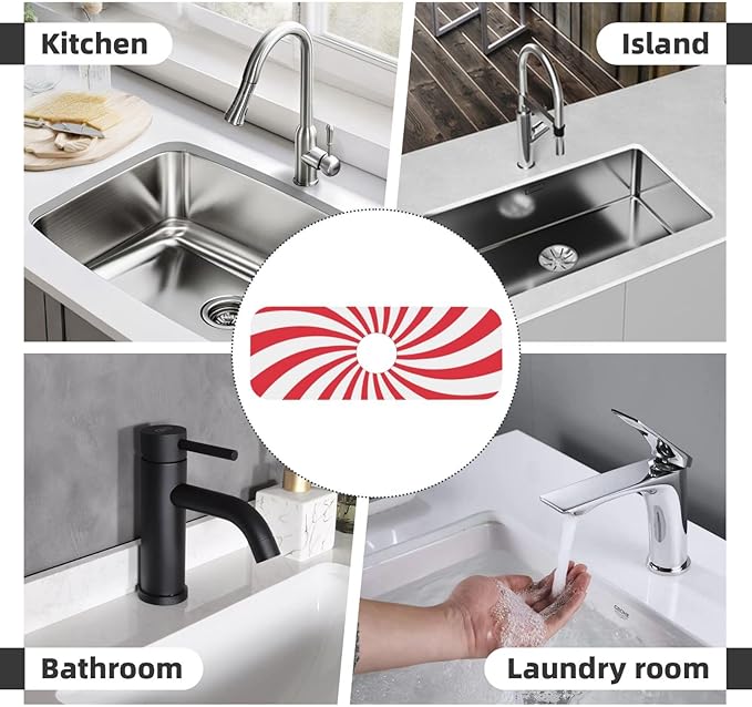 Christmas Red Swirl Peppermint Sugar Candy Kitchen Sink Splash Guard Faucet Mat