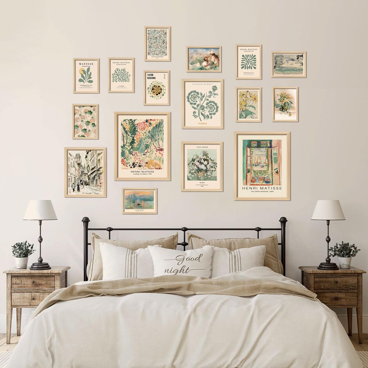 ANERZA 16 PCS Framed Sage Green Wall Art Decor, Matisse Wall Prints for Bedroom, Gallery Wall Frame Set, Abstract Posters for Living Room Aesthetic, Collage Kit Pictures, Boho Dorm Home Decor