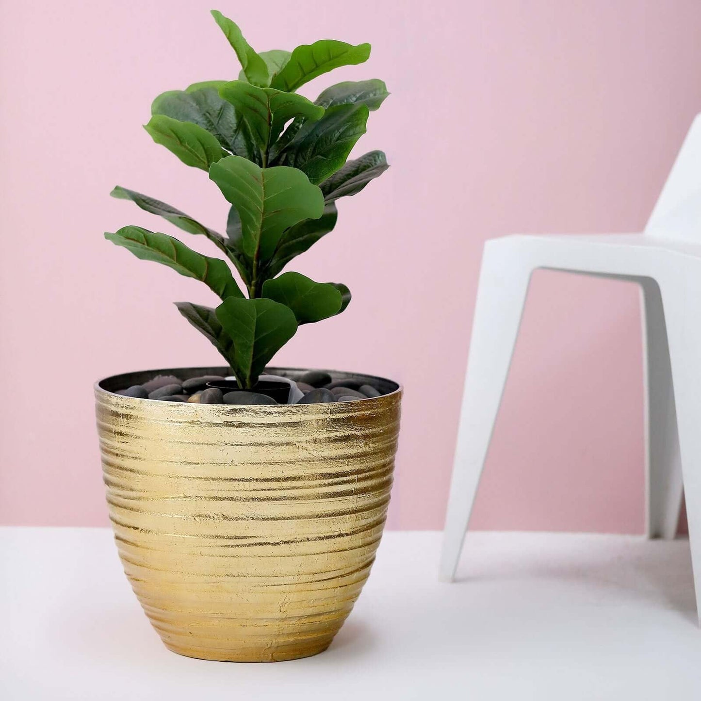 Efavormart 14 inch Large Metallic Gold Round Planter, Statuesque Gilded Flower Pot for Grand Entrances, Luxury Hotels and Glamorous Home Decor