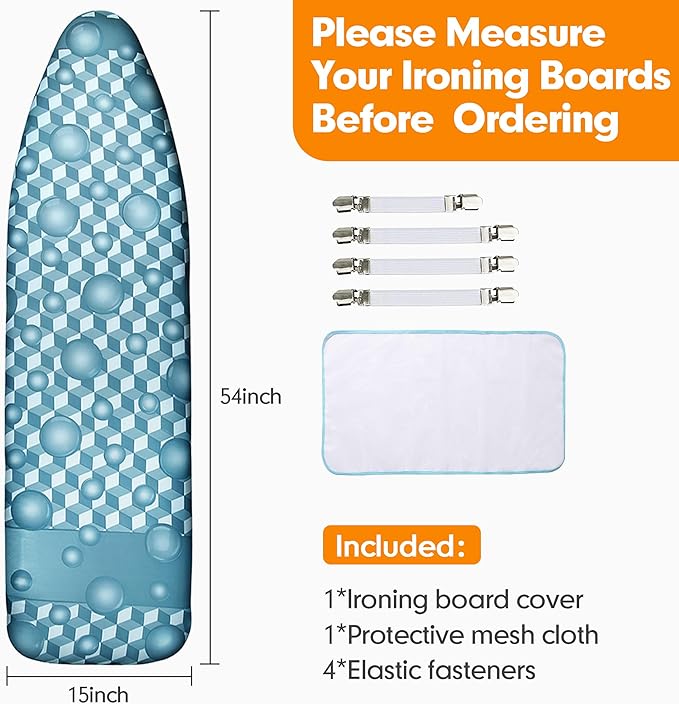 Ironing Board Cover and Pad, 15x54 Standard Size Thick Iron Padding, Scorch &