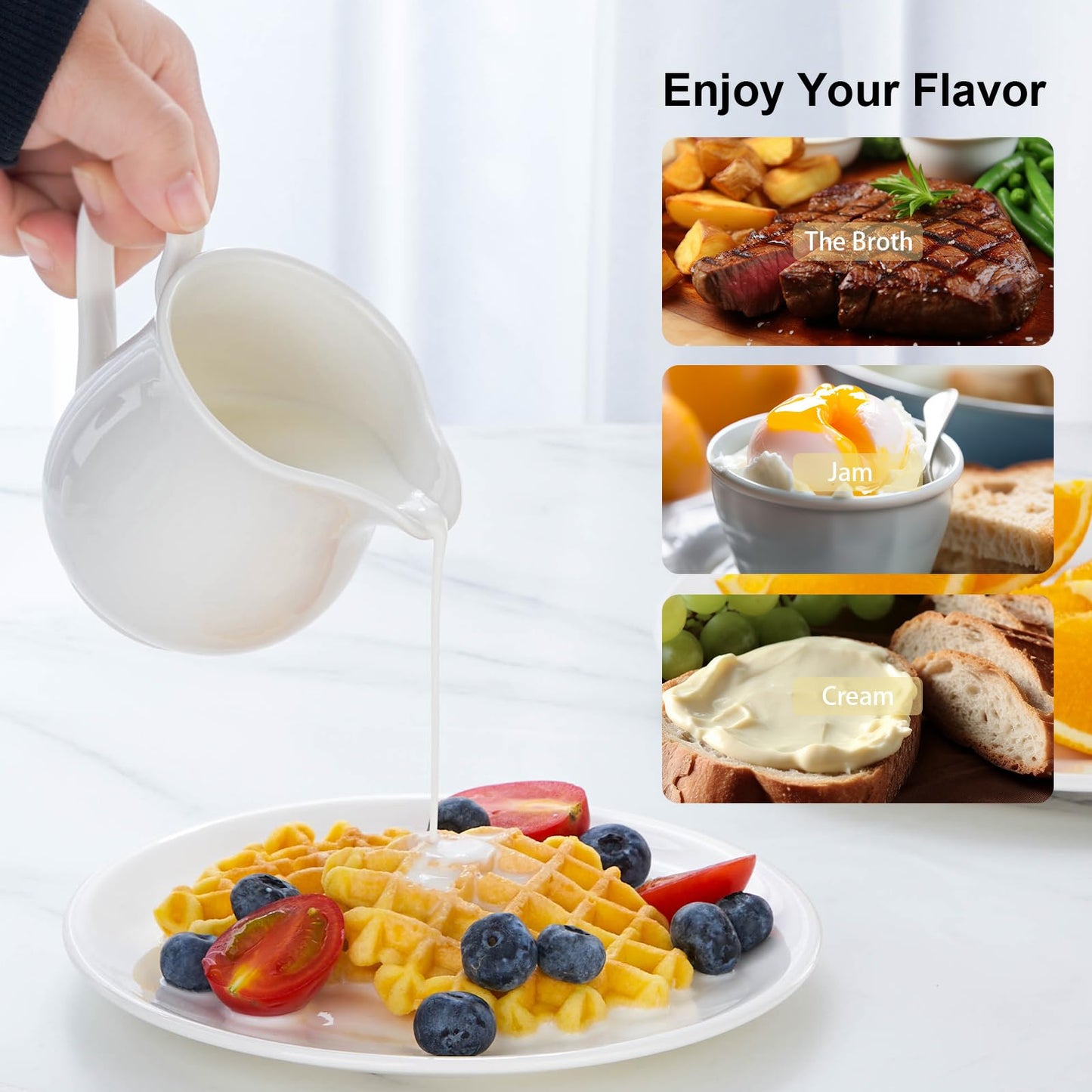 CHILDIKE Ceramic Sugar Bowl with Lid and Spoon, Ceramics Creamer with Handle, White 8 Ounces