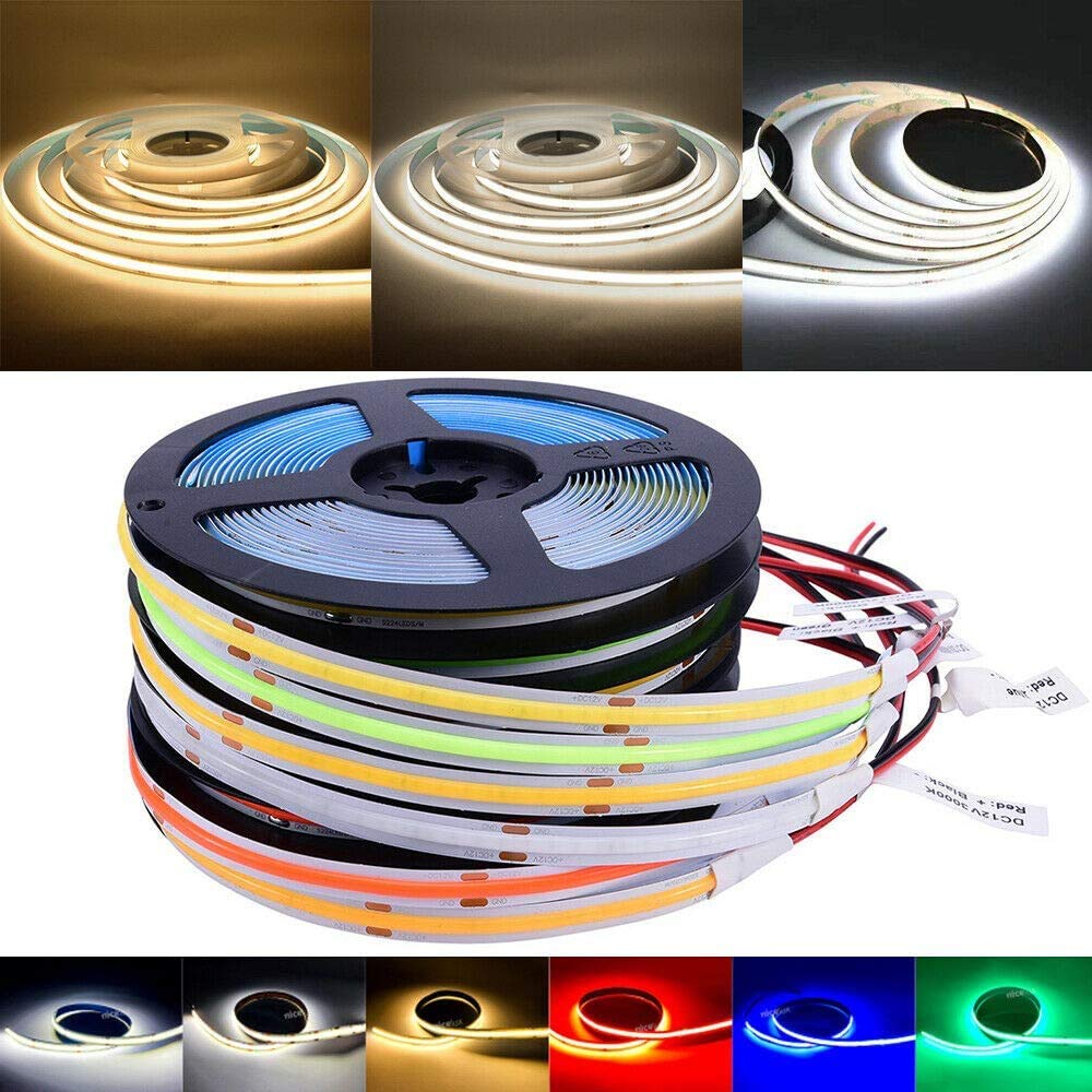 KD-tec 16.4FT/5M COB Flexible LED Strip Light DC12V/24V 528leds/m Bendable Tape (12V, Red)