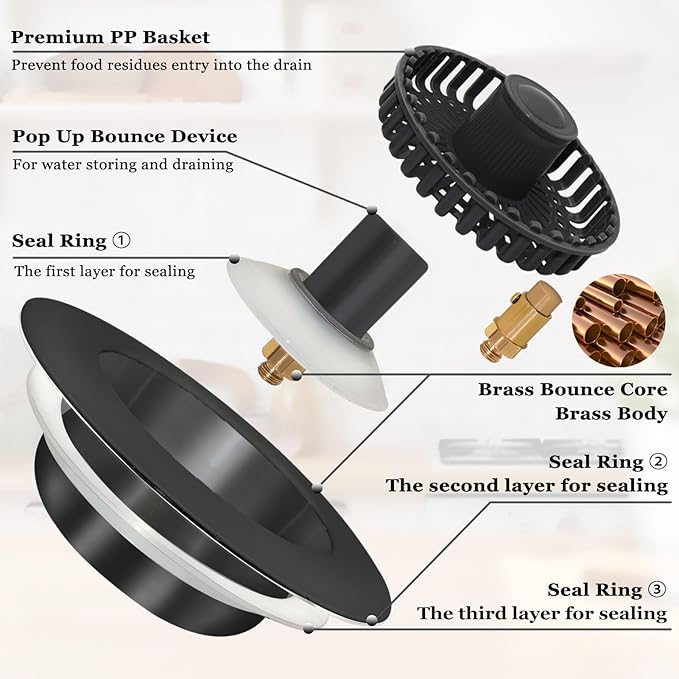 3 in 1 Kitchen Sink Stopper, Pop Up Kitchen Sink Drain Strainer,