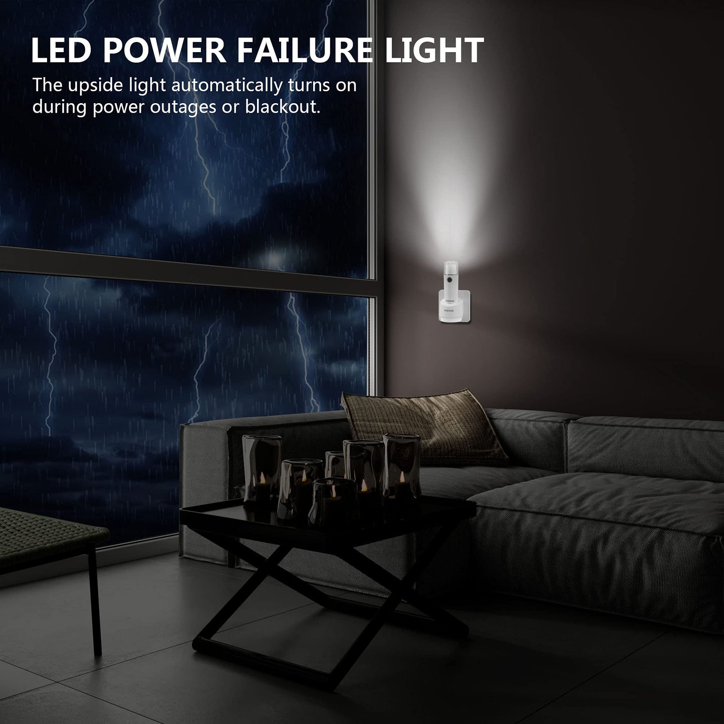 THOVAS Emergency LED Flashlight, Power Failure Light, Plug-in Flashlight for Home, Rechargeable Power Failure Flashlights, Handheld Lights Perfect for Hurricane, Survival Kits Emergencies 3 Pack