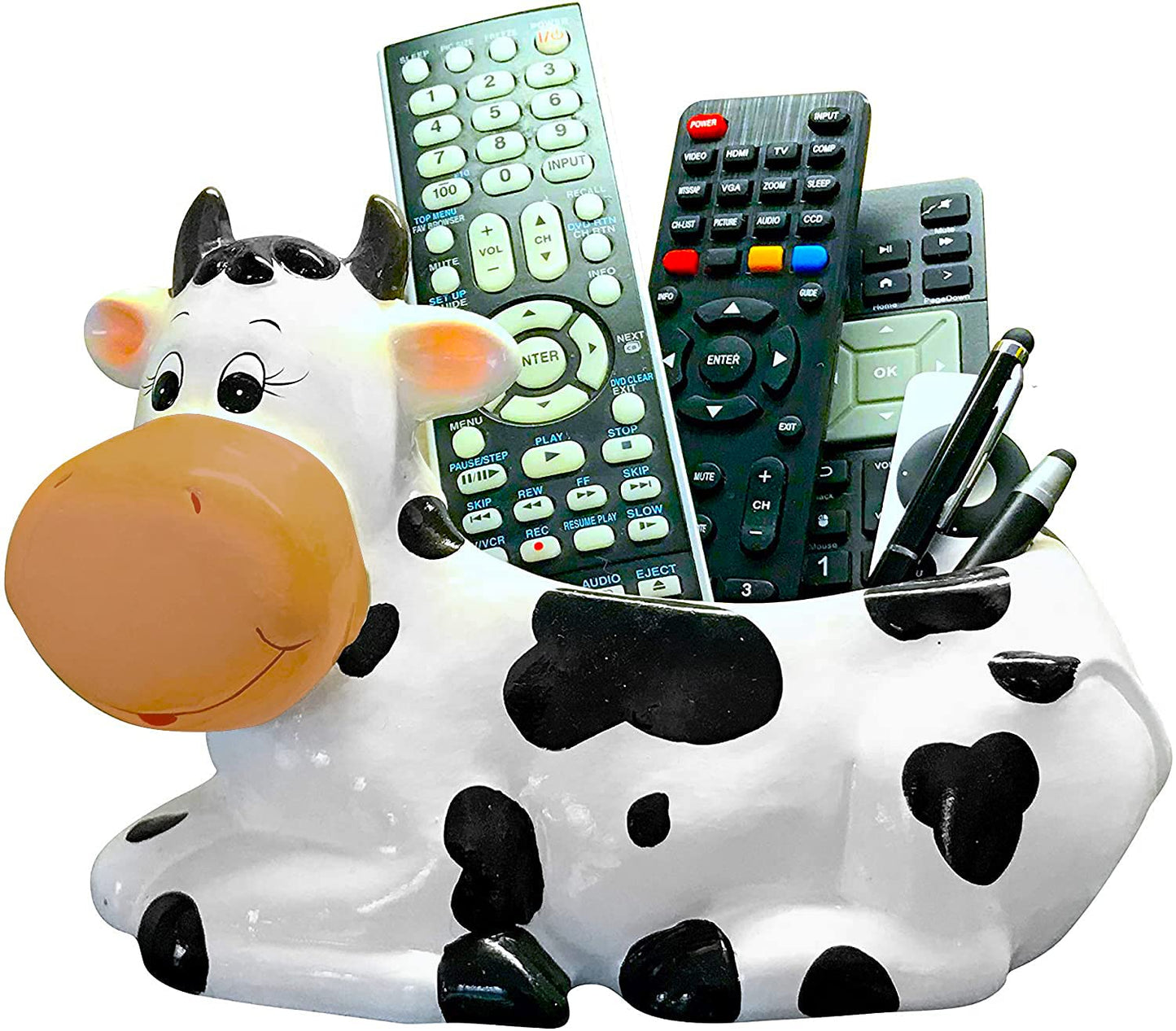Sixdrop Cow Planter Pot - Cow Print Party Decoration Supplies - Garden Backyard Cow Stuff Statue - Flower Ceramic Succulent Planter - Plantador de Vacas - Large 9" with Drain