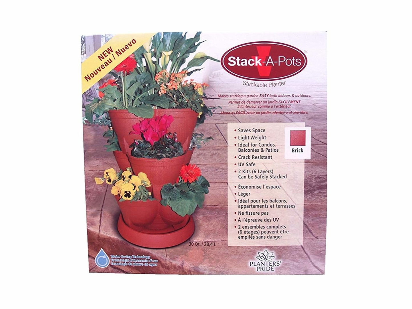 Stack-A-Pot Stackable Planter – 30 Quart Capacity, Brick Red - Vertical Garden for Herbs, Vegetables, Fruits, Flowers, Succulents – Indoor/Outdoor Tiered Planter