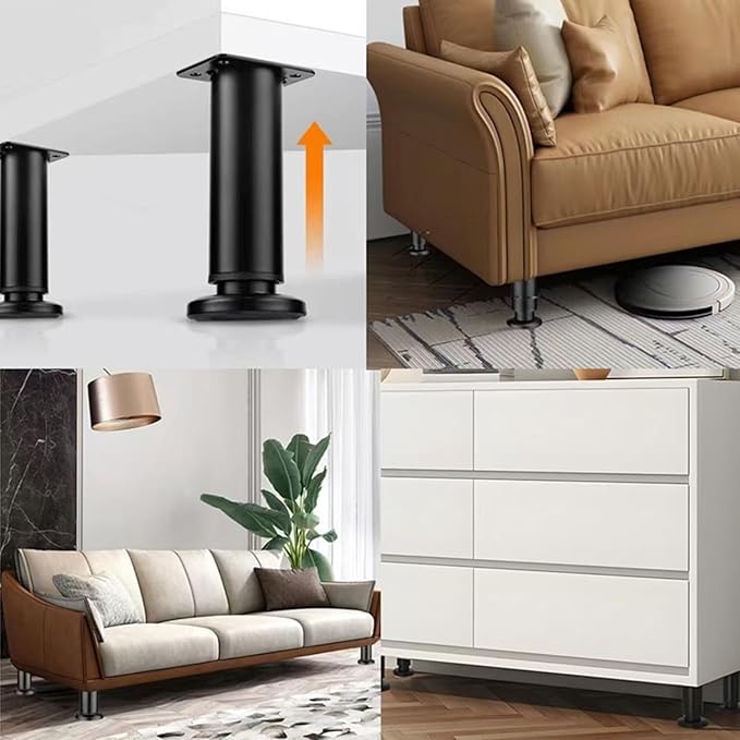 4PCS Adjustable 7.08-12.2 Inch Metal Furniture Legs Black Furniture Replacement