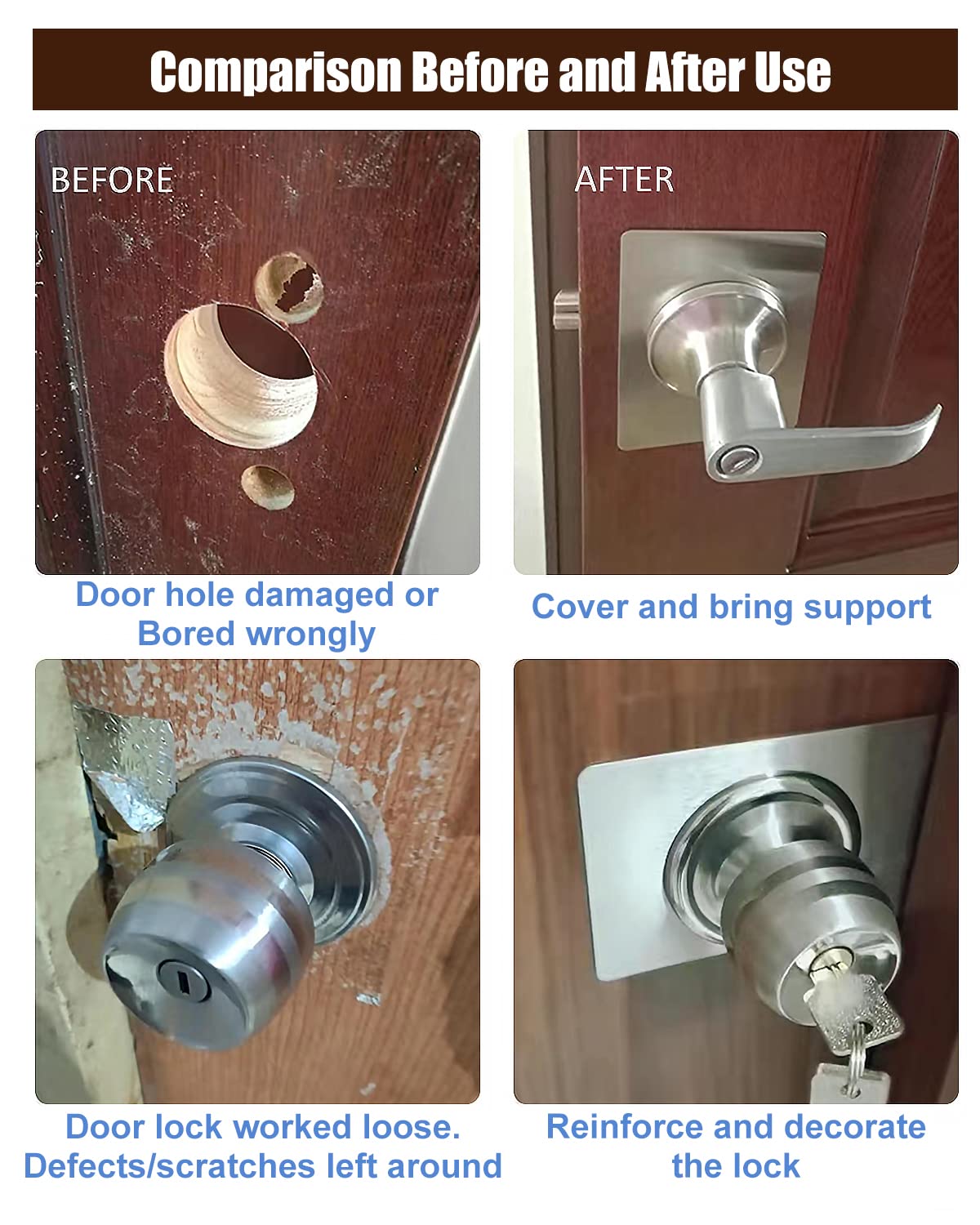 MOSECYOU Door Reinforcement Plate, Door Lock Repair Plate, Door Knob/Lever/Deadbolt Fixing Filler Cover Plate, Satin Thickened (2PCS)