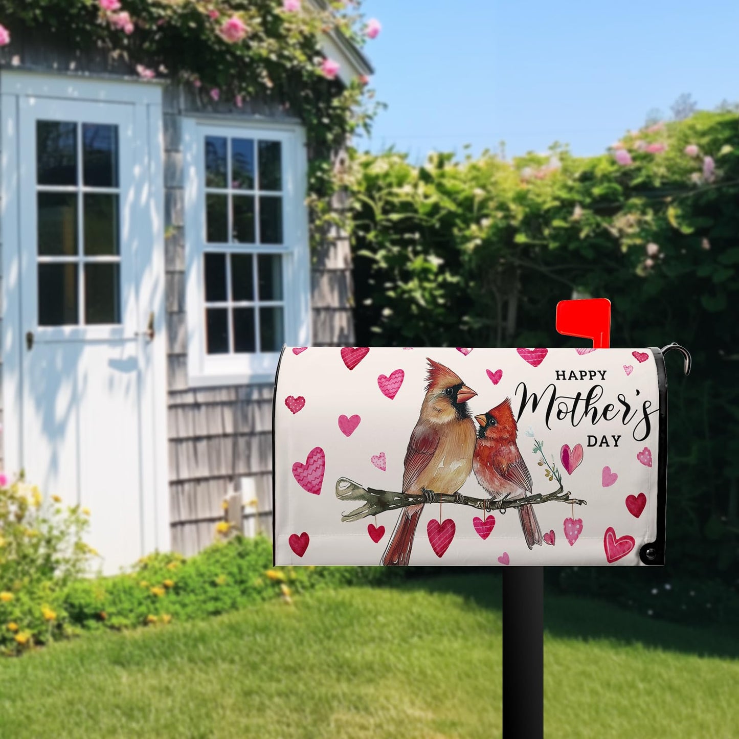 Happy Mothers Day Mailbox Cover Spring Cardinal Birds Mailbox Cover Post Letter Box Cover for Garden 21x18 in Mailbox Wraps for Yard Home Decor