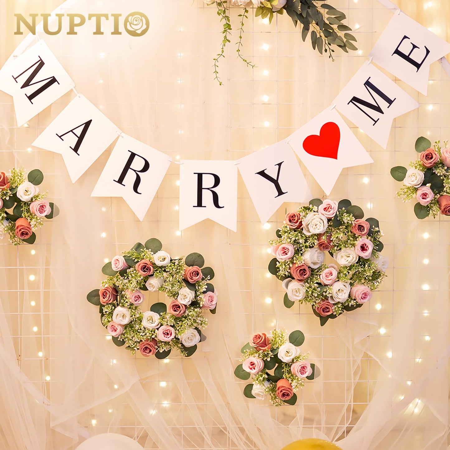 NUPTIO Flower Candle Rings for Centerpieces: 13.4 Inch Artificial Rose Wreath for Wedding Party Christmas - Dusty Rose & White Wreaths for Spring Summer Front Door Porch Table Decor 6 Pcs
