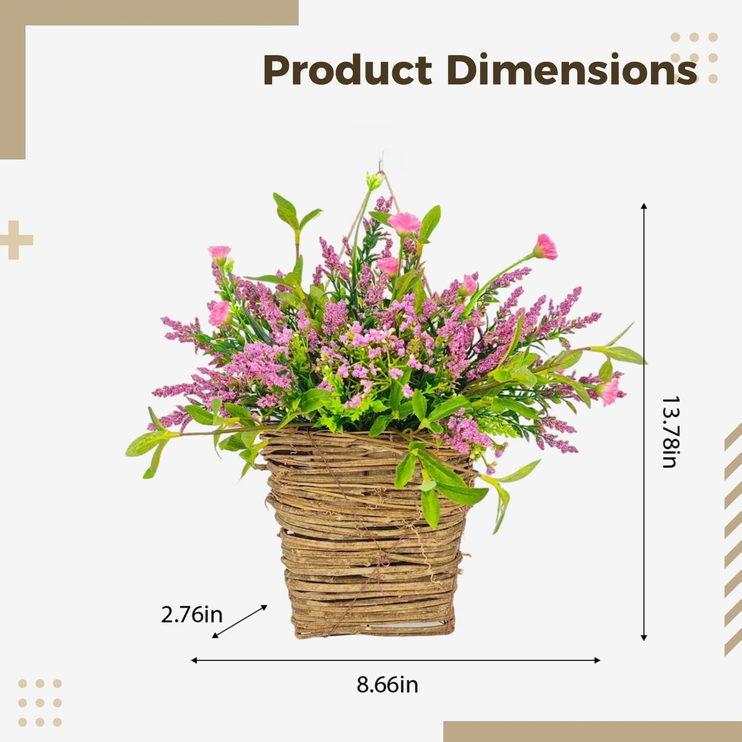 Generic Floral Basket Wreath, 13.8 X 8.7 in Spring Hydrangea Decor for Indoor & Outdoor