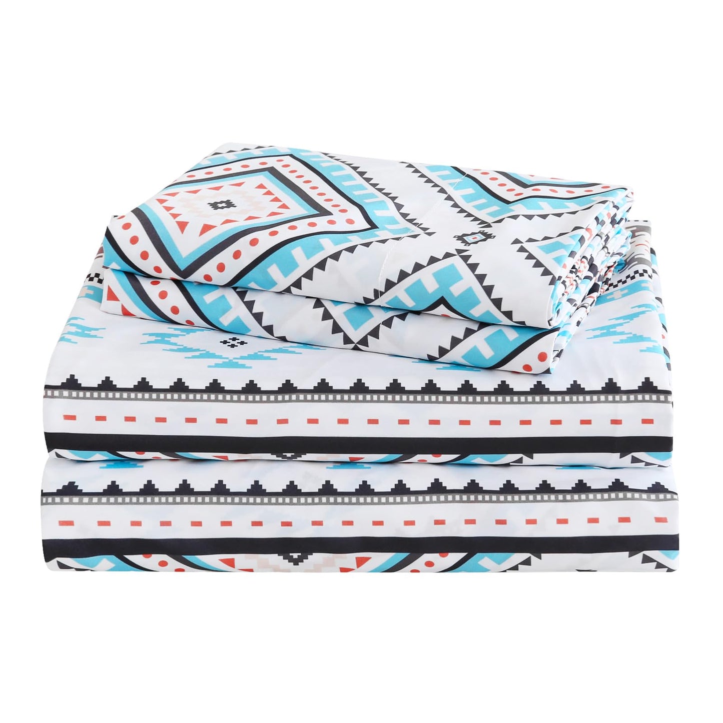CozySmile 4 Pieces Queen Sheet Set Bohemian, Boho Sheets Soft Microfiber Deep Pocket, Western Sheets Geometric(Queen, Turquoise Geometric)