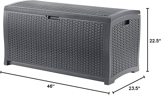 Suncast Outdoor Storage Box - 73 Gallon Cyberspace Resin Wicker Deck Box with Lockable Lid, Outdoor Storage Bin for Patio Cushions, Shoes, Pool & Garden Gear, Made in USA