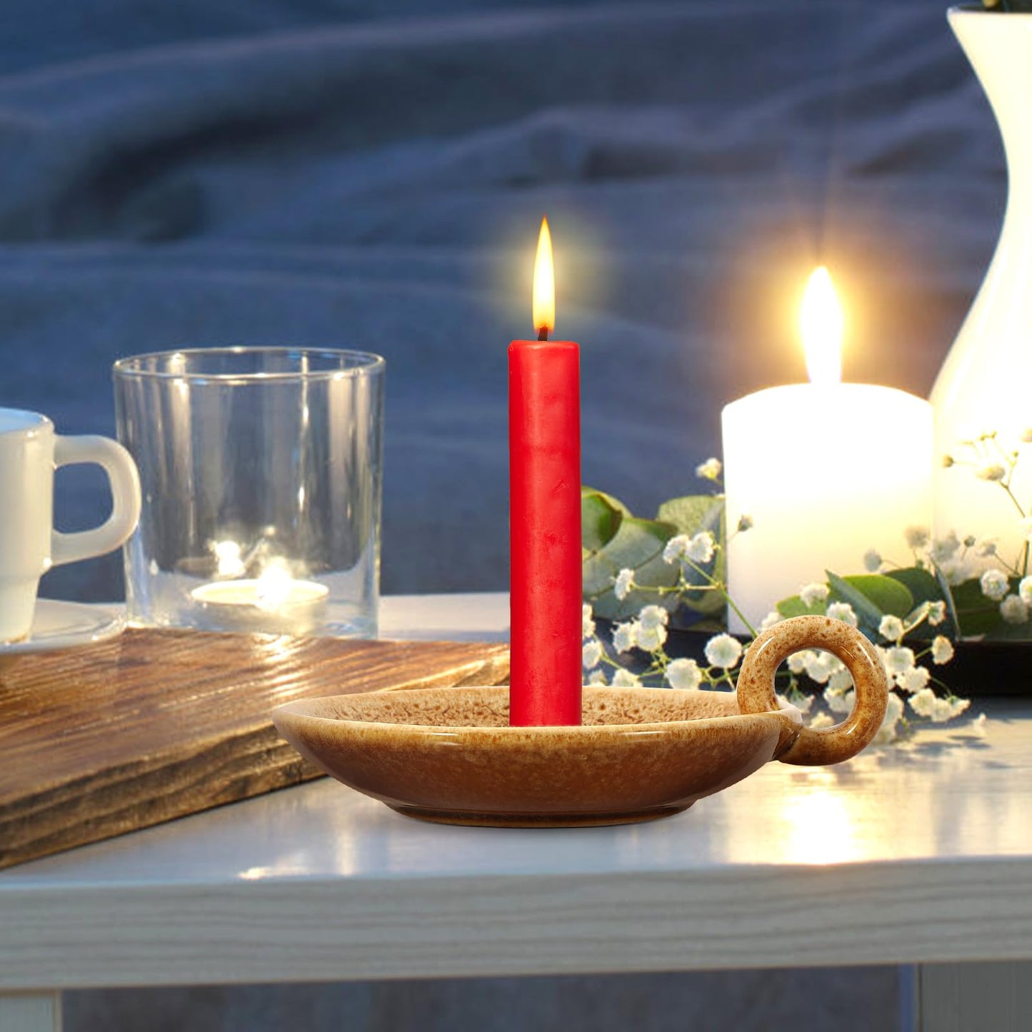 Veemoon Ceramic Candle Plate Decorative Round Candle Display Stand Aroma Holder for Indoor Home Decor Spa Meditation 5.70X4.92X1.77 Inches