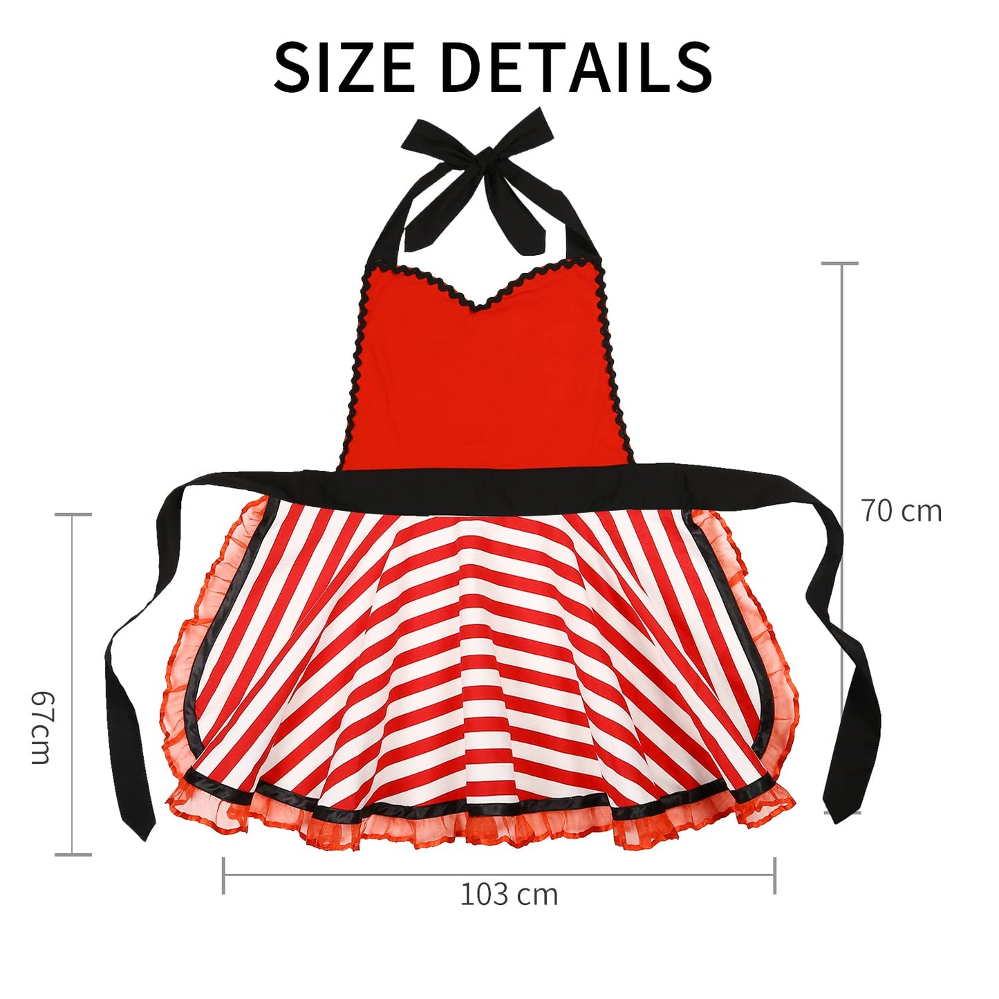 Violet Mist Lovely Retro Kitchen Aprons Women Girl Red Sweetheart Striped Apron for Ladies Cute Lace Apron Vintage Apron Red Christmas Apron 1950s French Maid Cooking Apron Adjustable Waist Mom Gift