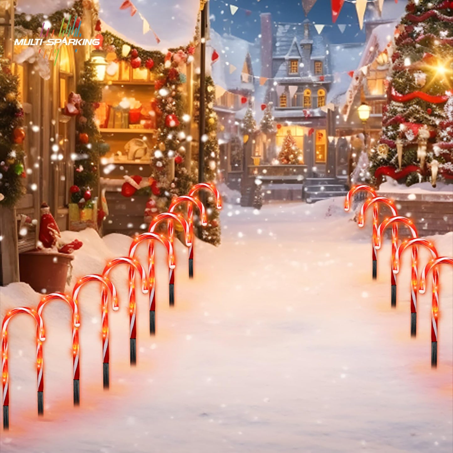 MULTI-SPARKING Christmas Candy Cane Lights - 12 inch Set of 10 Pcs Christmas Candy Cane Pathway Markers Lights, Outdoor Walkway Lighting with Stakes for Yard, Steet, Roadway, 18 Feet