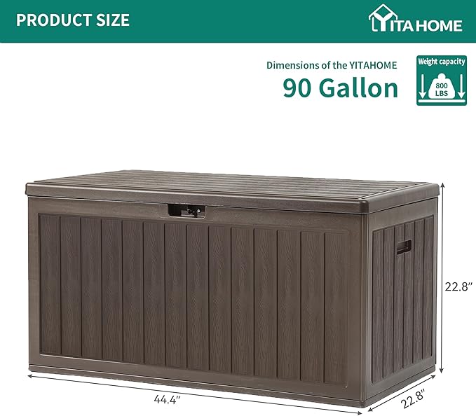 YITAHOME 90 Gallon Large Deck Box with Side Handles, Outdoor Double-Wall Storage for Patio Furniture Cushions, Garden Pool Accessories, Waterproof & Lockable
