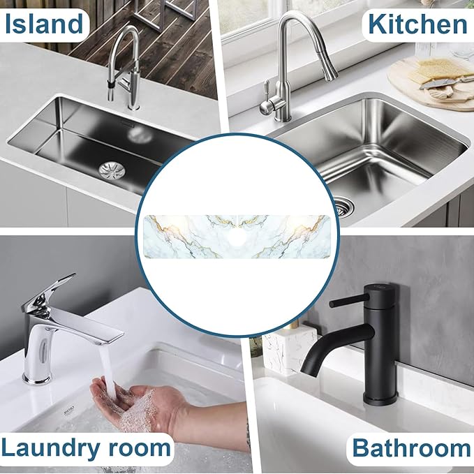 Marble Pattern Sink Splash Guard Gray Gold Marble Faucet Absorbing Mat Fast
