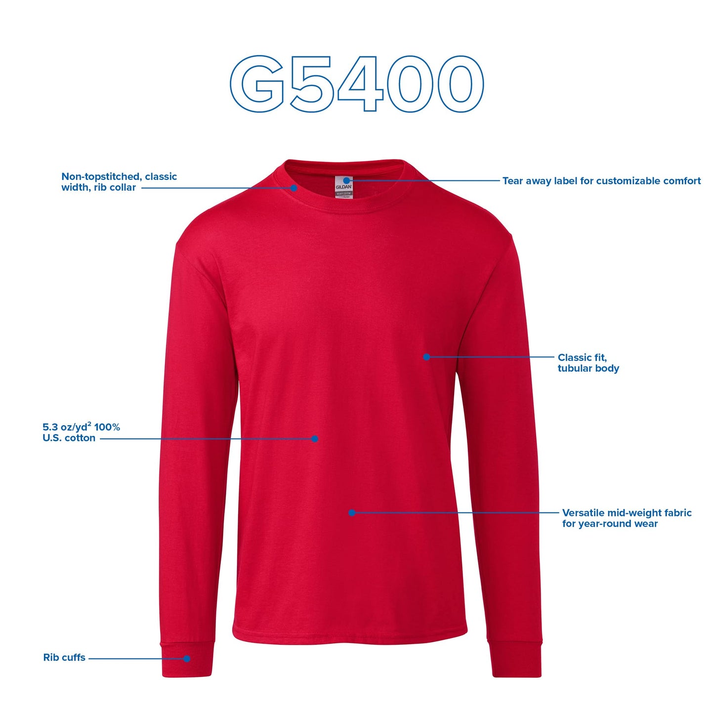 Gildan Men's Heavy Cotton Long Sleeve T-Shirt, Style G5400, 2-Pack, Black, Medium